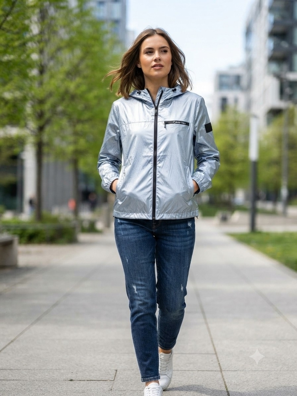 Calvin Klein Metallick Silver Windbreaker Jacket